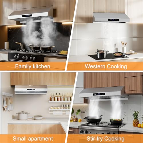 36 Inch Under Cabinet Range Hood 1200CFM, 4-Speed Kitchen Hood with Touch Control & Gesture Sensing Stainless Steel Kitchen Stove Vent Hoods with 2 LED Lights Pro Series