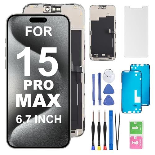 HQESTARX for iPhone 15 PRO MAX Screen Replacement.6.7Inch LCD Display. 3D Touch LCD digitizer Assembly for A3105 A3106 A3108 with Repair Tools Waterproof Membrane Protective Screen