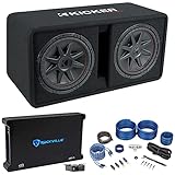 KICKER 48DCVR122 CompVR 1600w Dual 12' Subwoofers with Vented Sub Box Bundle with Rockville dB14...