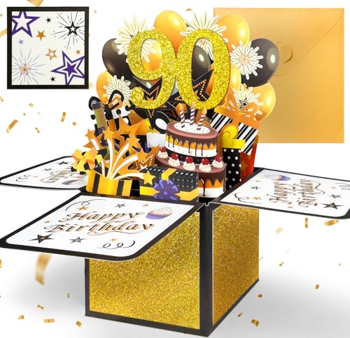 YianHien 90th Birthday Card for Men 3D Box Pop Up Birthday Card