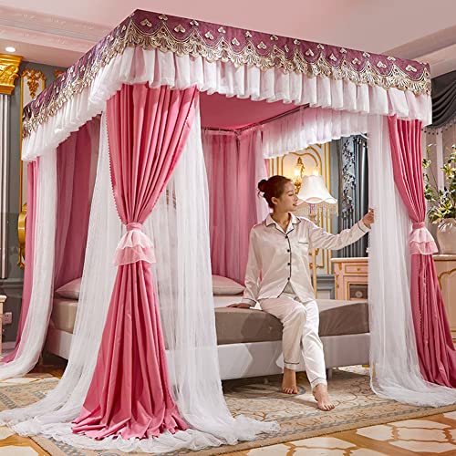 genérico Cama con Dosel de Lujo con Cortinas de Red, Dosel de Princesa de Doble Capa con Cortinas Opacas, Marco de Cama tamaño King Incluido