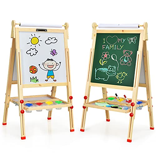 LIFEZEAL Kinder Tafel, höhenverstellbarer Holztafel, doppelseitiger Kindertaferl mit Whiteboard & Kreidetafel, Spieltafel inkl. Zubehör, ideal für Kinder ab 3 Jahre