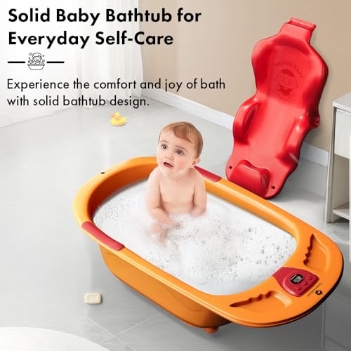 Image of StarAndDaisy Baby Bath tub for 0 to 5 Years with Temperature Sensor /Bath Tub for Kids with Anti-Slip Legs /Bathtub for Baby with Baby Bather -Without Wheel(Orange - Red)