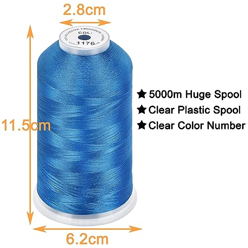 Image of New brothread - Single Huge Spool 5000M Each Polyester Embroidery Machine Thread 40WT for Commercial and Domestic Machines - Light Royal Blue