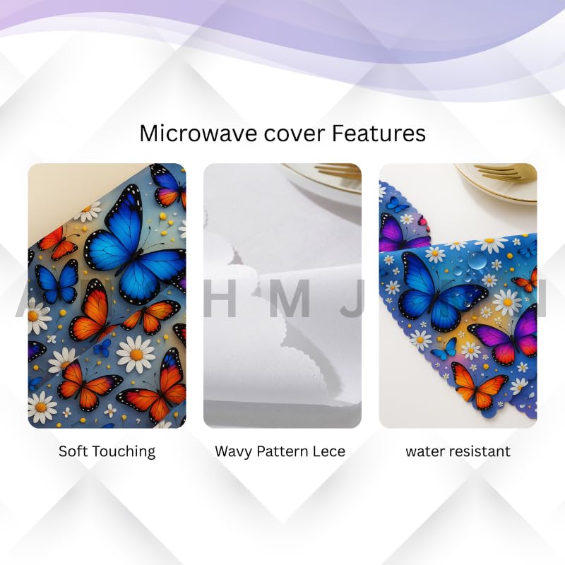 Image of Printed Microwave Oven Cover | Dustproof Waterproof Non-Slip Fabric Cover | Kitchen Decorative Appliance Protector | Kitchen Appliance Cover. (ButterFly)