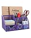 EasyPAG 7 Fächer Metall Schreibtisch Organizer Stiftehalter Stiftköcher Vielseitig Utensilienschalen Büro Organisation Zubehör Ablage mit Schublade,Violett