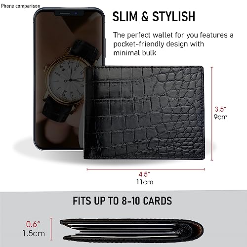 Image of HATA Black Bifold Leather Wallet for Men, Exotic Double-Sided Leather Wallet with RFID Blocking, Slim Credit Card Holder, Handmade Gift for Birthday, Anniversary, Father's Day VILE-111