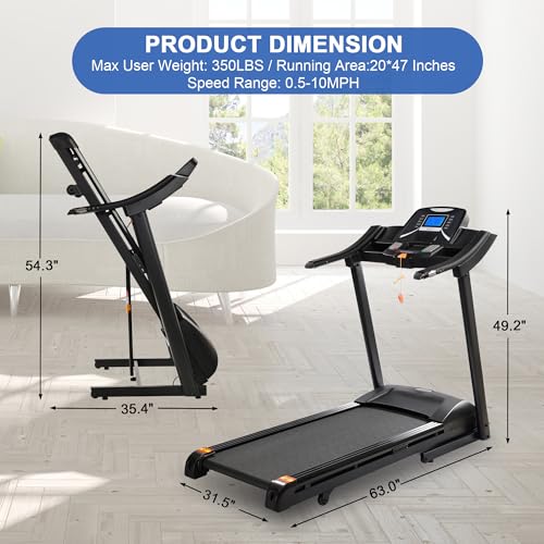 Image of Treadmills for Home, Treadmill with 0-15% Auto, 4.0HP Folding Electric Treadmil, 20 inch Wide Running Machine with Bluetooth Speaker & Pulse Monitor, 350 LBS Weight Capacity