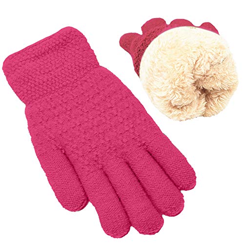 Image of Winter Gloves for Boys Girls - Kids Warm Knit Thermal Cable Knitted Gloves Wool Fleece Lined Mittens for Cold Weather