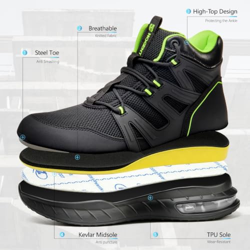 Hogent Steel Toe Boots for Men, Cushioned Safety Work Shoes - image 6
