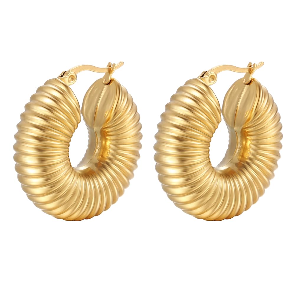 TownshineTrendy 18K Gold Plated Stainless Steel Hollow Earrings Versatile Non Fading Jewelry for Women