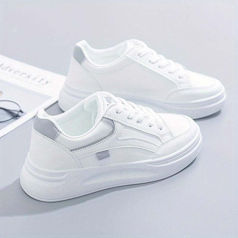 Women's Fashionable White Low-top Slip-on Sneakers with Nail-Patterned Sole, lace-up Design, Suitable for Outdoor Walking and Casual Sportswear.2