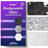 Dmsky Biodegradable Chunky Glitter,90g/3.18oz Craft Glitter for Crafts,Resin,Body,Nail,Face,Hair,DIY Decorations,3 Colors Holographic Glitter,Silver Glitter,White Clear Glitter,Black Glitter