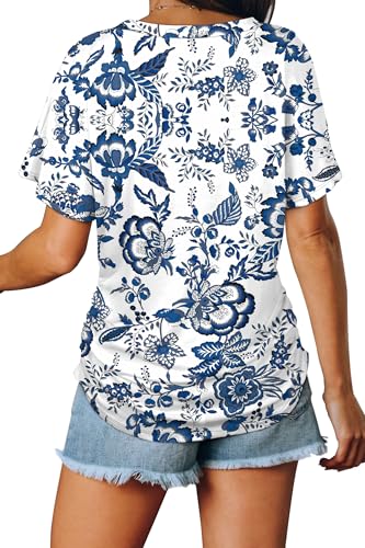 Image of WIHOLL Womens Summer T-Shirts Short Sleeve V Neck Dolman Tops with Side Shirring Loose Fit Shirts Spring Fashion