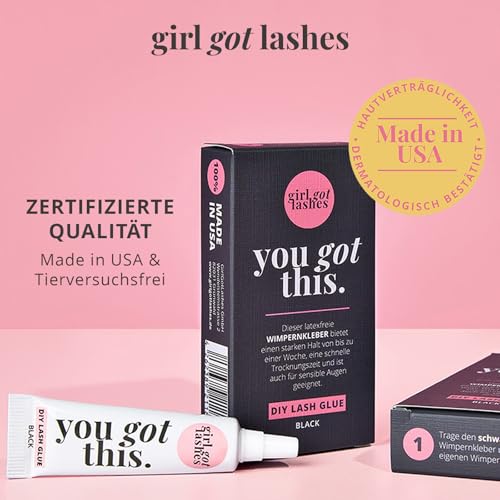 GirlGotLashes You Got This DIY Lash Glue Black – Sicher & Flexibel – Extra starker Halt für DIY-Wimpernextensions – Latexfrei & Hautfreundlich