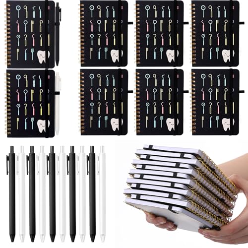 Fulmoon 24 Set Dental A6 Spiral Notebook with Ballpoint Pens 50 Sheets, 4"x 6" Small College Ruled Notepads Journaling Notebooks Bulk Dental Assistant Hygiene Gifts for Back to School Supplies Offices