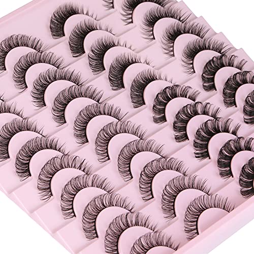 20 Pairs Russian Strip Lashes Fluffy Natural Eyelashes D Curl Wispy Mink Eyelashes 4 Styles Mixed Lashes Look Like Extensions