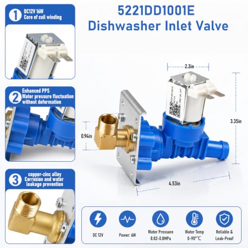 Image of 5221DD1001E Dishwasher Water Inlet Valve Fit for LG Kenmore Dishwasher | Replacement 5221DD1001C /5221DD1001A /AP5804631 /2977831 /PS8769826 /EAP8769826