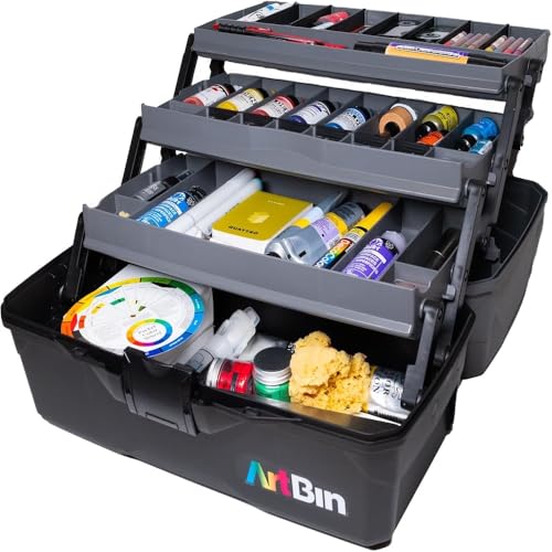 ArtBin 3-Tray Art Supply Box Versatile Organizer for Brushes, Paints, Stamps, and More – Durable Hard Plastic, Secure Closure, Portable with Top Trays and Dividers