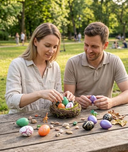 Image of 10PCS Dinosaur Egg Toys, 2x3 cm Cracked Dinosaur Egg Decorations Set of 10, Multicolour Dino Eggs for Educational Play and Birthday Gifts, Includes Rainbow, Solid, Cracked White and Black Varieties