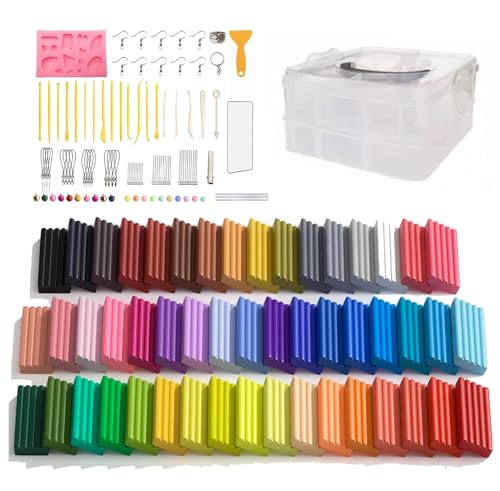 50-Color Polymer Clay Kit Clay Craft Kits with 19 Tools & 12 Accessories – Non-Toxic, Oven-Bake Craft Set for Kids & Beginners