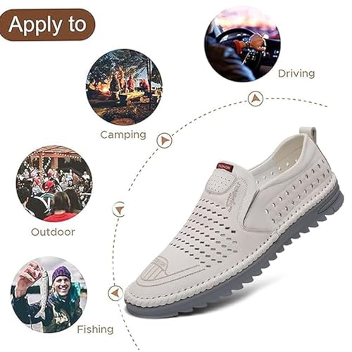 Breathable, Non-Slip Leather Trainers for Men, Men's Casual Summer Breathable Soft Sole Loafers Lightweight Driving Shoes Handmade Walking Loafers2