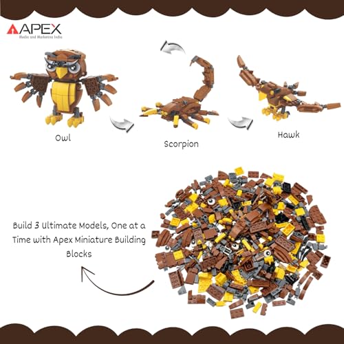 Image of Apex 3-in-1 Wild Animal Building Blocks Toy Set- Build Owl, Hawk or Scorpion | 194 PCS Creative Construction Bricks | STEM Educational Toy for Kids Ages 6+