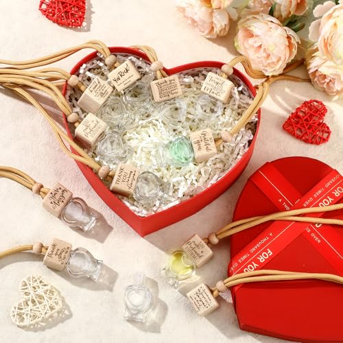 Image of Funnymoom 30 Pcs Car Diffuser Air Freshener Gift Bulk Ornament Hanging Empty Glass Essential Oil Bottle Employee Appreciation Coworkers Volunteer Staff Thank You Gifts (Heart)