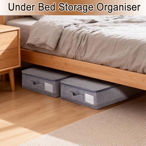 Hahorpa 2stk Unterbett Aufbewahrungsbox mit Deckel, Unterbettkommode 12cm Hoch, Unterbett Aufbewahrung mit Seiten Unterstütze für Kleidung, Unterbettbox für Kleidung Spielzeug Bettwäsche