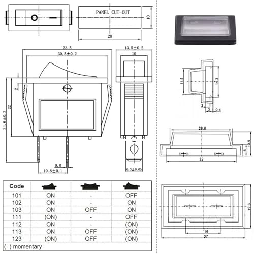 Interruptor basculante KCD3 de 15A y 250V CA con luz indicador azul SPST 3 unidades 6