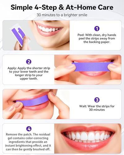 Image of Teeth Whitening Strips, Purple, Enamel Safe, Sensitive, 7 Treatments | Whitens Teeth, Purple Whitening Strips, Removes Yellow Stains and Bad Breath, Color Correction