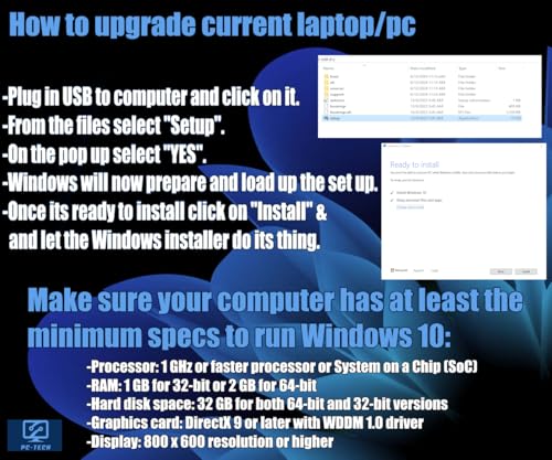 PC-TECH Compatible with Windows 10 Professional 64 Bit USB With Key. Factory fresh, Recover, Repair and Restore. Key code and USB install Included. Fix PC, Laptop and Desktop. Free Technical Support - Image 4