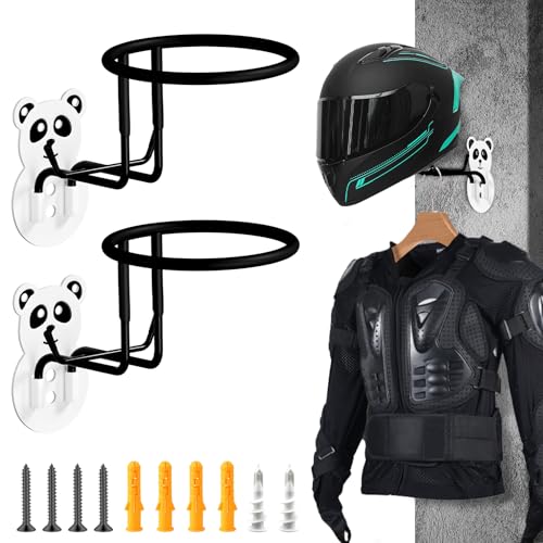 Motorcycle Helmet Holder Wall Mount, 2 Pack Helmet Stand with Double Hook for Football Helmet, Bicycle Helmet, Hat, Cap, Sportswear, Motorcycle Accessories,88 Lbs Helmet Rack for Man and Women(L)