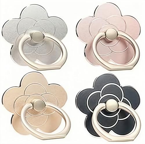 Geettcaifu 4 Pcs Cell Phone Ring Holder Flower 360 Rotate and 180Angle Adjustable Metal Finger Ring Socket Grip Kickstand for Smartphones
