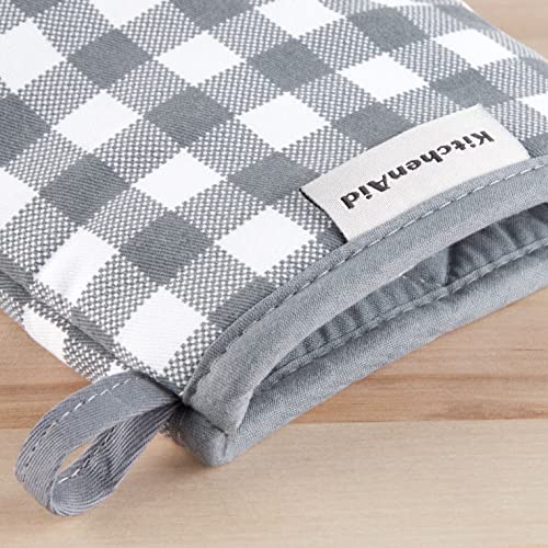 Image of KitchenAid Gingham Mini Oven Mitt 2-Pack Set, Charcoal Grey, 5.5 inchx8 inch