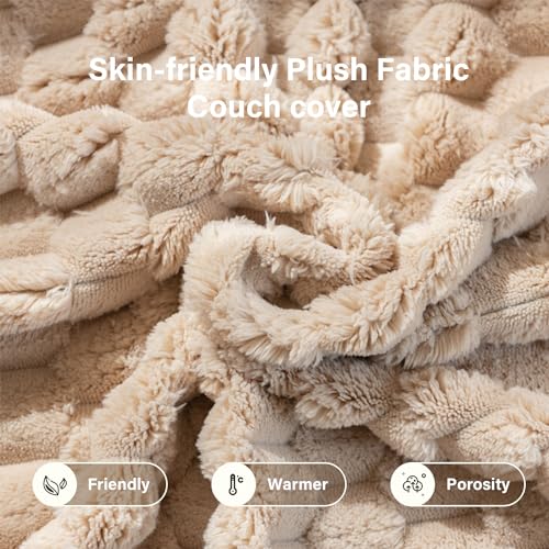 Couverture de canapé réversible avec envers antidérapant beige - 4