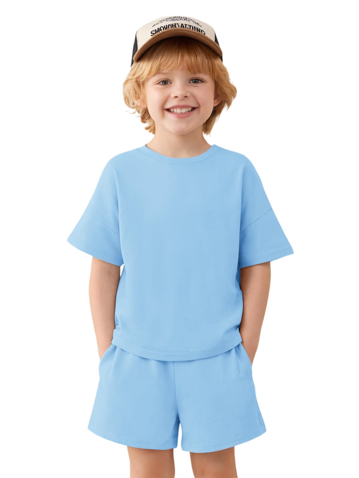 Haloumoning Toddler Baby Boy 2 Piece Outfits Kids Short Sleeve T-Shirts Elastic Waist Shorts Summer Clothing Sets 9M-8Y
