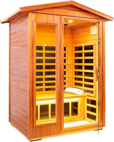 Image of LTCCDSS Ultra-Low EMF Outdoor Sauna 2 Person, Mahogany Far Infrared Sauna for Home EMF Average 0.5 mG, Withstand Outdoor Temp -10℉-149℉ Chromotherapy, Bluetooth Speaker