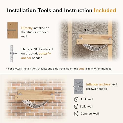 image for FUKUMARU Hammock Mounted Cat Beds and Perches, Wooden Wall Furniture, 