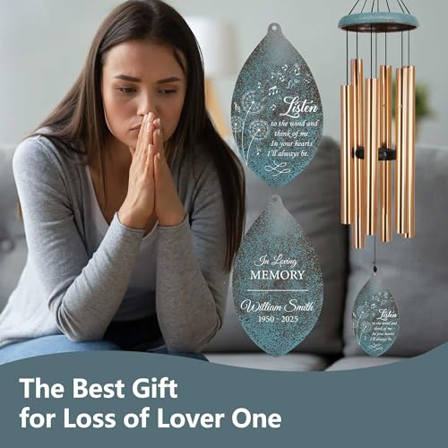 Image of ASTARIN Custom Memorial Wind Chimes, Three Colors Personalized Sympathy Wind Chime for Loss Lover, Commemorative Wind Chime Deep Tone for Condolences /Funeral, Produced in Texas