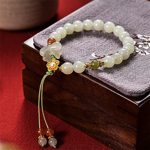 Jade de Hetian véritable et son cordon tressé main de style rétro - 2