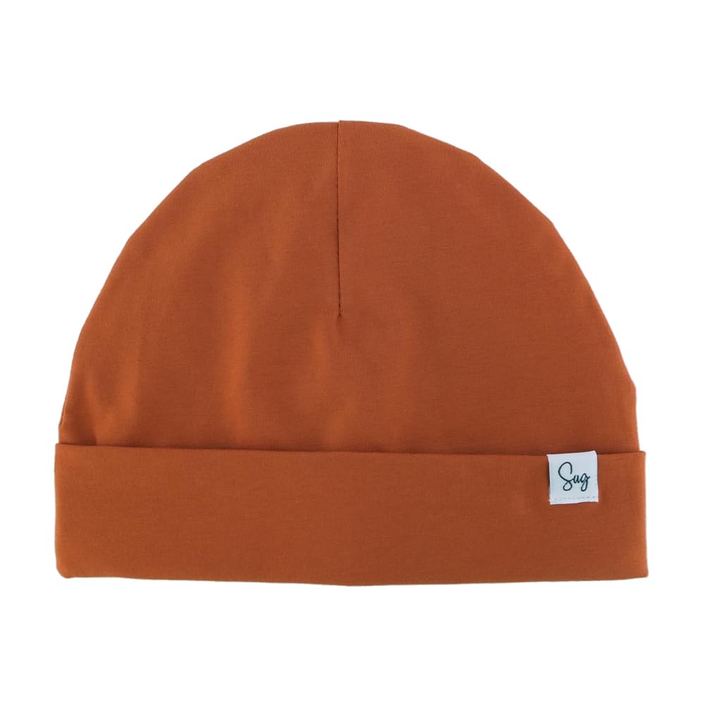 Sugarmelon Lightweight Jersey Beanie Hat for Newborn Baby Boys Girls Silky Satin Lined Hats Bonnet Toddler Infant Little Kids Beanies Caps (0-6M,Orig Copper)