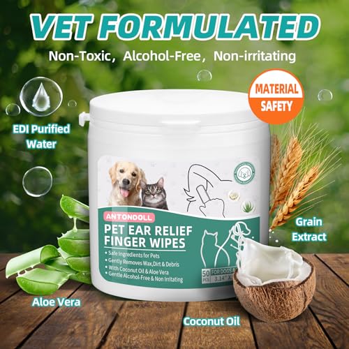 Image of Ear Cleaner Finger Wipes for Dogs & Cats - Gently Remove Ear Wax Debris Sooths & Deodorizes, Relieve Ear Itching & Inflammation, Natural Ingredients Fresh Coconut Scent 150 Pcs