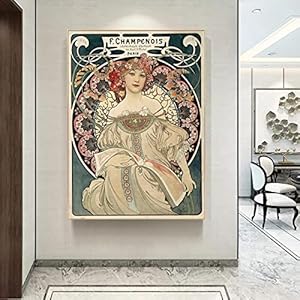 Beroemde schilderij kunst mijmering door Alphonse Mucha karakter olieverfschilderij muurkunst canvas schilderij muur foto woonkamer decor 60x80cm frameloos