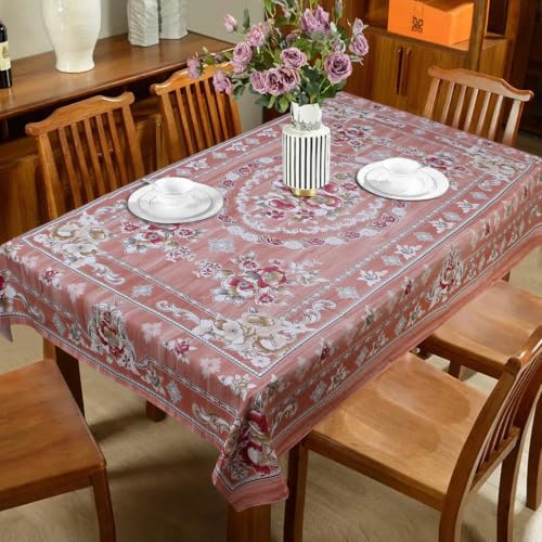 Image of Dakshya Industries Waterproof PVC Table Cover 60x90 Inch for Dining Table, Floral Printed Table Cloth, Washable Oilproof Table Protector, Plastic Cover for 6 Seater & 8 Seater Tables (Copper)