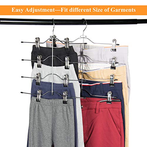 Frezon Multi Layer Pants Hangers, 4 Tier Skirt Hangers With Adjustable Clips, Non Slip Space Saving Closet Organizer Heavy Duty 360 Degree Swivel Hook, Great For Slack, Trouser, Jeans(Black) #TOP4