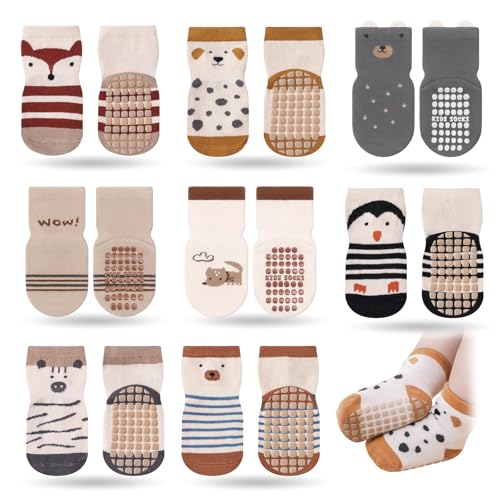 Pluvyze 8 Pares Calcetines Antideslizantes Niño Calcetines Antideslizantes Niña Meias Antiderrapante Bebe Meias Antiderrapante Criança Apto para Niños y Niñas de 1 a 3 Años