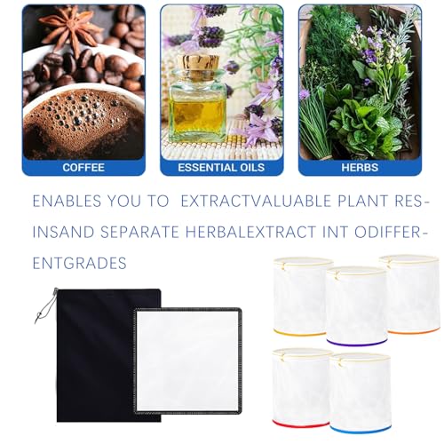 STFALI Bubble Bags, Bubble Hash Bag 5 Gallonen 5 Beutel Set, Hash Sieb mit Presssieb, Aufbewahrungsbeutel Kit für Kräuterextraktion und Produktion, Kräutereisblasenbeutel Extraktor Kit