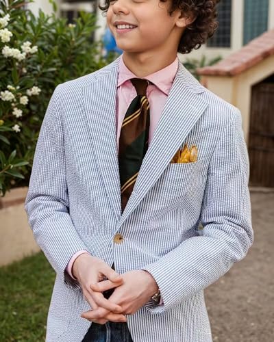 Boys Seersucker Blazer Lightweight Breathable Jacket Striped Boy Summer Beach Ring Bearer Sport Coat for Wedding Travel2