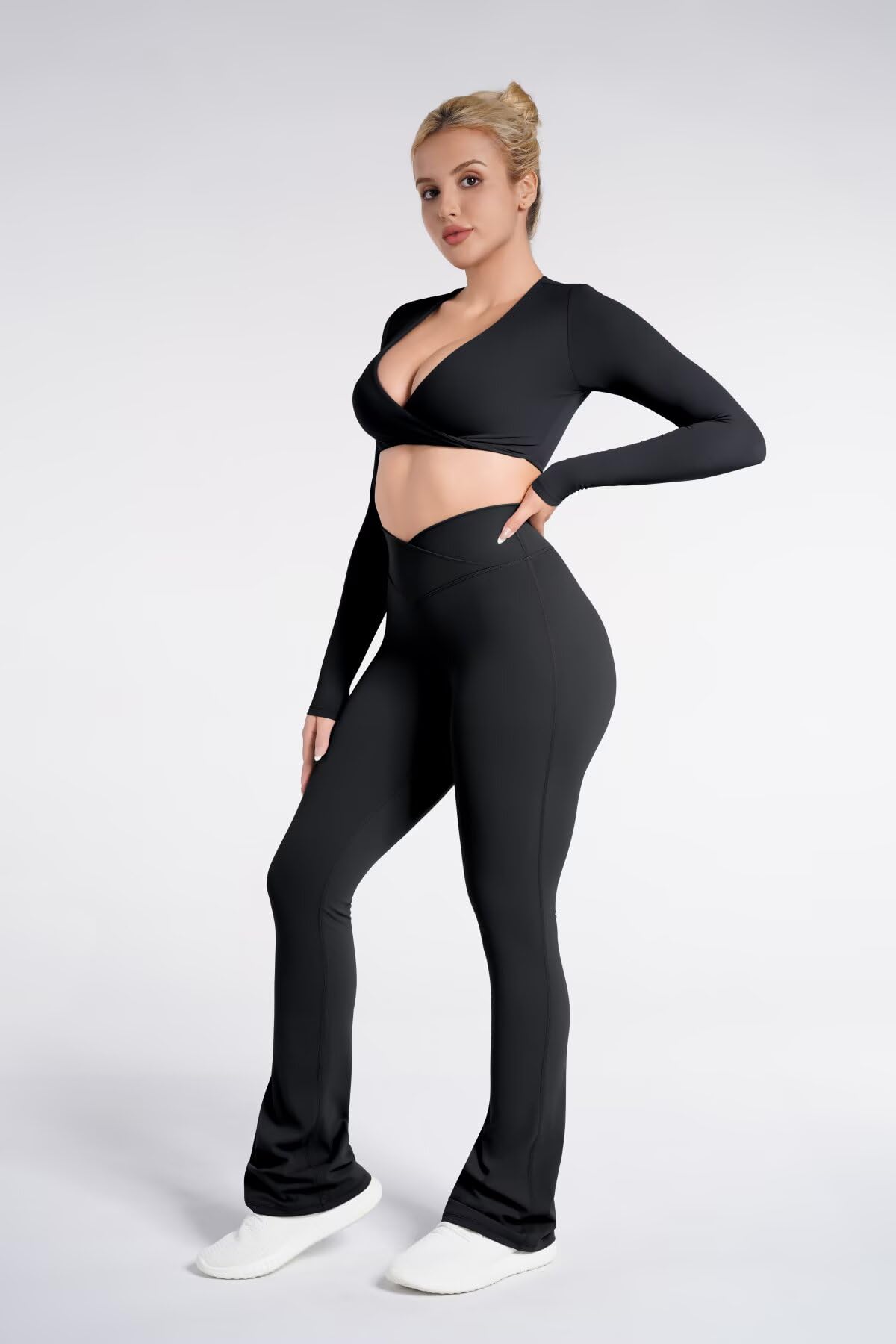 Sunzel Senza cucitura frontale Crossover Flare Leggings per le Donne Nascosto Butt Lifting Scrunch Controllo Pancia Mini svasati Yoga Pantaloni